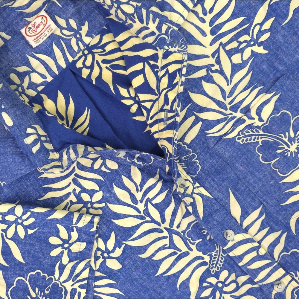 Go Barefoot Shirt Mens 3XL Blue Hawaiian Aloha Reverse Print Camp Cotton USA